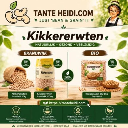 Assortiment kikkererwten van Tante Heidi voor hummus, salades, curry's en stoofgerechten.