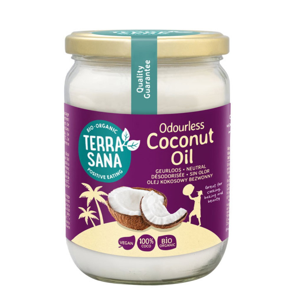Kokosolie geurloos BIO Terrasana 500 ml Kokosolie geurloos BIO van Terrasana 500 ml voor bakken, braden, wokken en frituren.