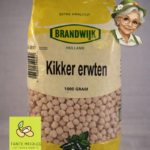 Kikkererwten Brandwijk 1000g verpakking met Tante Heidi rechtsboven en logo linksonder