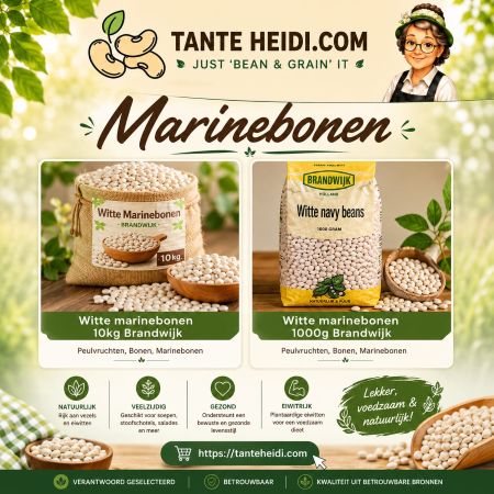 Assortiment witte marinebonen Tante Heidi Assortiment marinebonen van Tante Heidi voor soepen, salades en smaakvolle bonengerechten.