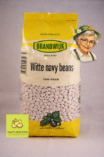 Witte marinebonen Brandwijk 1000g verpakking met Tante Heidi logo rechtsboven en logo linksonder
