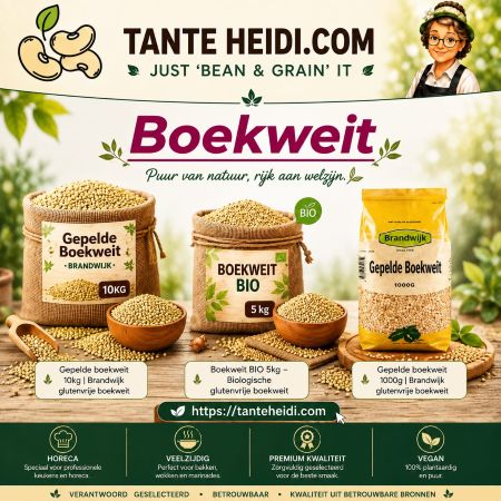 Boekweit assortiment 1kg, 5kg bio en 10 kg Boekweit bij tante Heidi 1kg, 5kg bio en 10kg