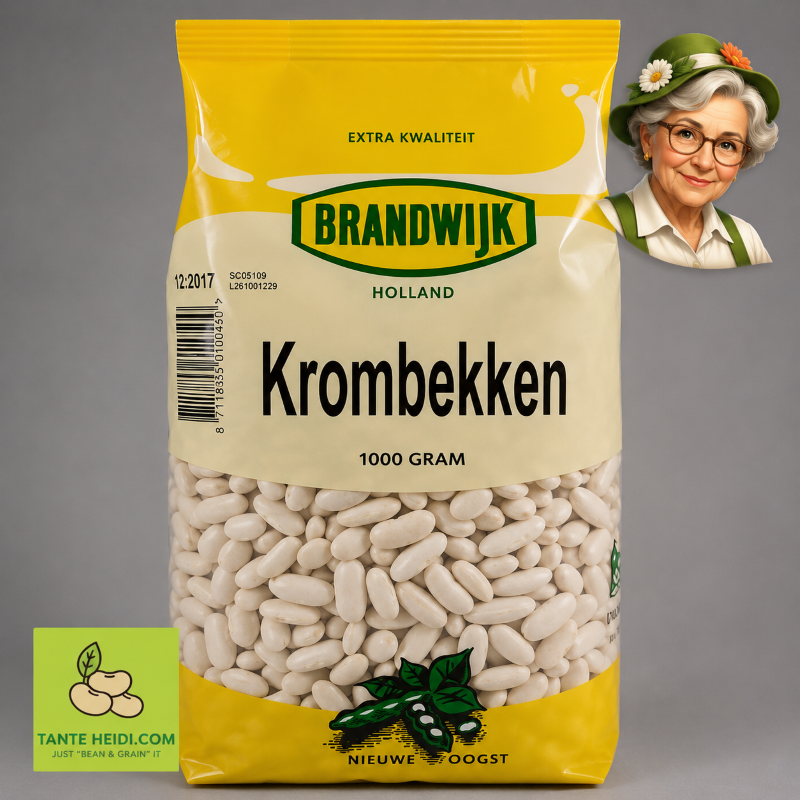 Krombekbonen Brandwijk 1000g Krombekbonen Brandwijk 1000g met Tante Heidi logo en illustratie