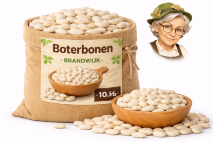 Boterbonen Brandwijk 100kg in jute zak met houten kom en losse bonen