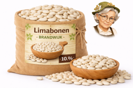 Limabonen Brandwijk 10kg in jute zak met houten kom en losse bonen