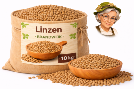 Linzen Brandwijk 10kg in jute zak met houten kom en losse linzen