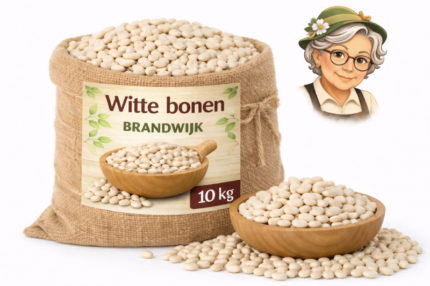 Witte bonen Brandwijk 10kg in jute zak met houten kom en losse bonen