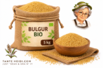 bulgur BIO 5kg in jute zak met houten schaal van Tante Heidi