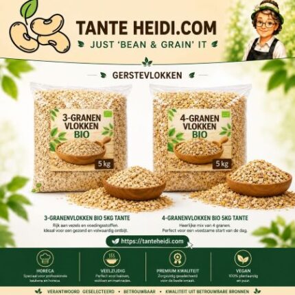 Assortiment gerstevlokken van Tante Heidi voor ontbijt, bakrecepten en warme gerechten.